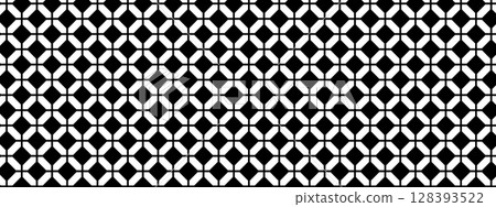 Tiled floor or wall background with octagon and square shapes. Retro mosaic texture. Malaysian cafe or restaurant interior ornament. Black and white geometric print. Vector graphic illustration Tiled floor or wall background with octagon and square shapes. Retro mosaic texture. Malaysian cafe or restaurant interior ornament. Black and white geometric print. Vector graphic illustration 128393522