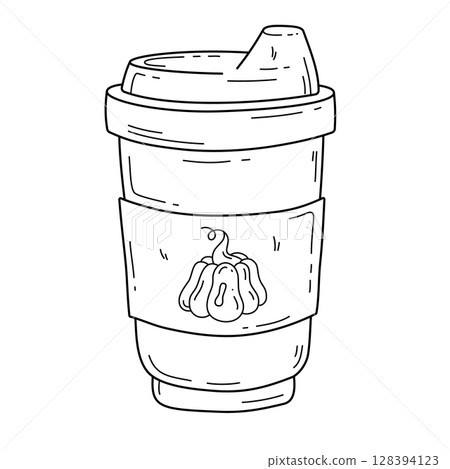 Doodle paper coffee cup with pumpkin Doodle paper coffee cup with pumpkin 128394123
