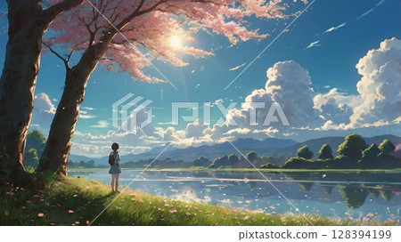 A fantasy and healing digital landscape poem woven by clear skies and winds 128394199