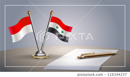 Small national flag of Indonesia and Syria flag Relation, Template Vector Illustration 128394257