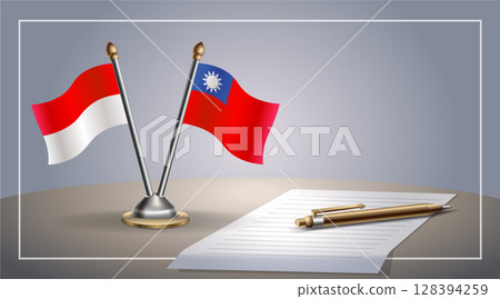 Small national flag of Indonesia and Taiwan flag Relation, Template Vector Illustration 128394259