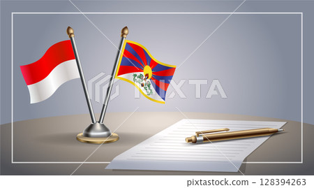 Small national flag of Indonesia and Tibet flag Relation, Template Vector Illustration 128394263