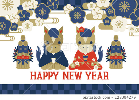 2026 Year of the Horse New Year's card postcard template 2026 Year of the Horse New Year's card postcard template 128394279