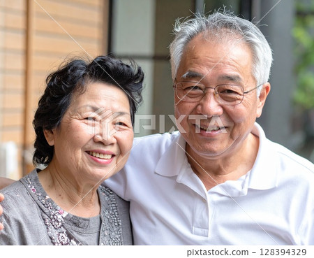 Photo of a smiling elderly Japanese couple 3 AI-generated image 128394329