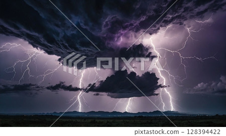 A fantastic digital artwork of lightning striking the mystical night sky 128394422