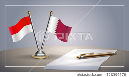Small national flag of Indonesia and Qatar flag Relation, Template Vector Illustration 128394576