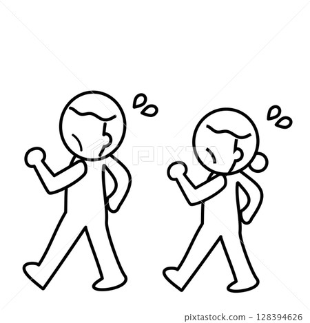 Illustration of senior men and women walking in a hurry 128394626