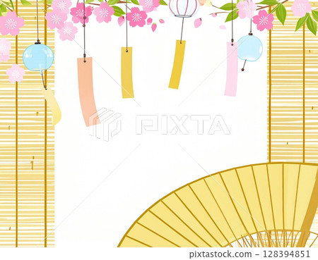 風鈴和百葉窗框架 128394851