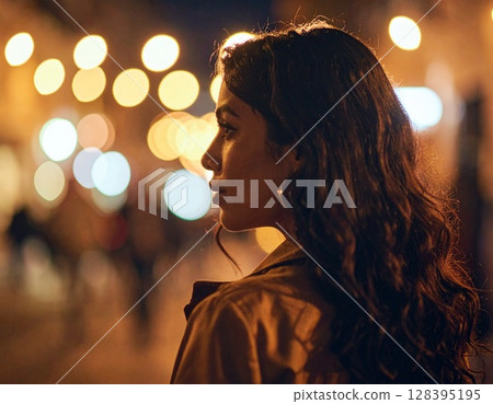 一個女人看起來很遠的配置文件 128395195