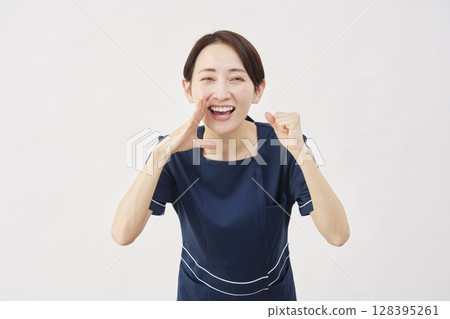 Female beauty nurse cheering white background 128395261