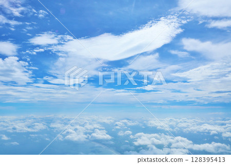 Summer blue sky and clouds (aerial view) 128395413