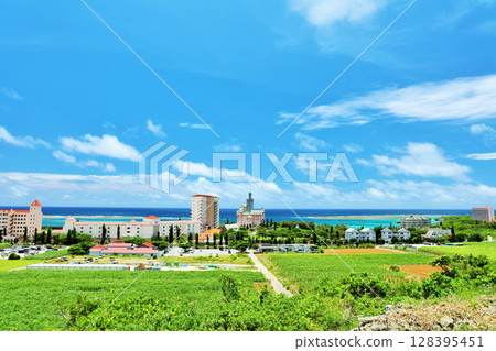 Okinawa Miyakojima summer blue sky and resort scenery 128395451