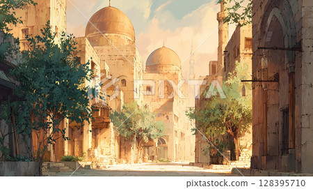 巴格達老城在晨曦中閃耀：歷史建築之美 128395710
