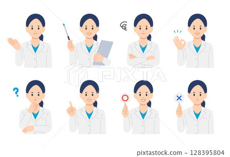 A set of female doctors with various expressions and poses [People vector illustration material] 128395804
