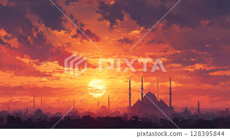 金色巴格達：黃昏時分的城市剪影 128395844