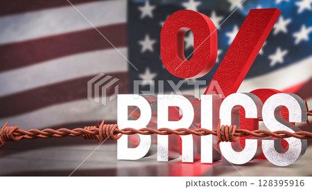 The Brics text on USA flag for Business concept 3d Rendering. 128395916