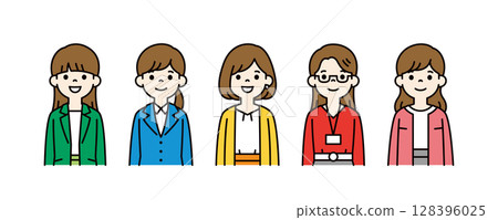 豐富多彩的上半身插畫集年輕商業woman_vector_color 128396025