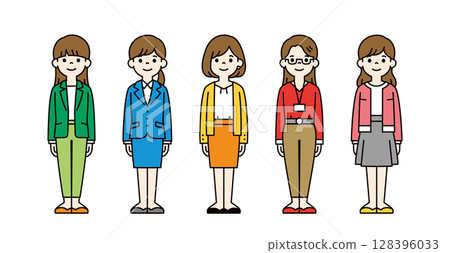 Colorful full-body illustration set of a young business woman_vector_color Colorful full-body illustration set of a young business woman_vector_color 128396033