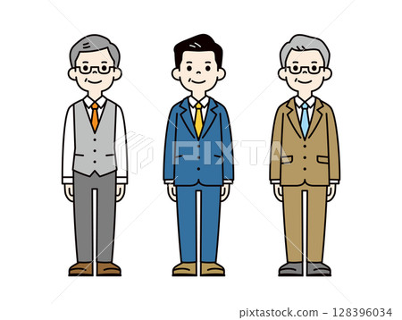 A colorful full-body illustration set of an elderly businessman_Vector_Color 128396034