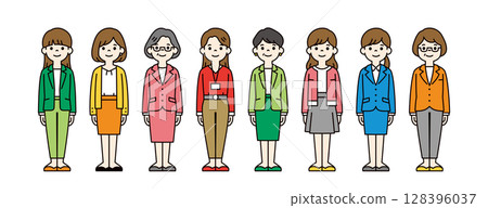 Colorful full-body illustration set of businesswomen of various ages_vector_color 128396037