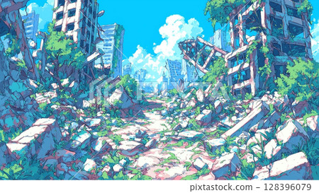 廢墟城市背景插圖、縮圖、Youtube、部落格、素材、無人居住 128396079