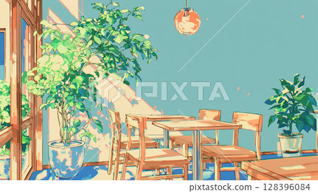 Cafe background illustration, thumbnail, Youtube, blog, material, unmanned 128396084
