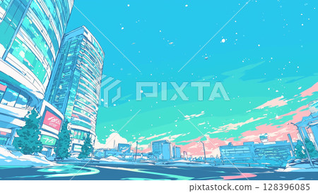 清晨城市背景插畫、縮圖、Youtube、部落格、素材、無人居住 128396085
