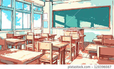 Background illustration of a classroom with sunlight shining in, thumbnail, Youtube, blog, material, unmanned 128396087