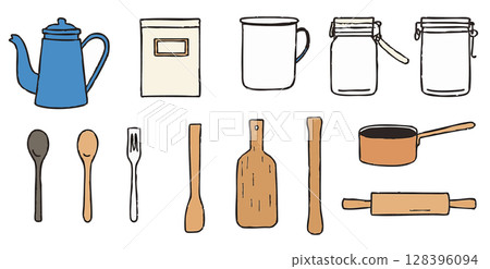 Hand-drawn kitchen utensil illustration set (sketch style) Hand-drawn kitchen utensil illustration set (sketch style) 128396094