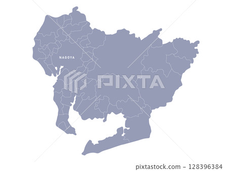 Map of Aichi prefecture with administrative divisions in gray Map of Aichi prefecture with administrative divisions in gray 128396384