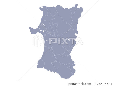 Map of Akita prefecture with administrative divisions in gray 128396385