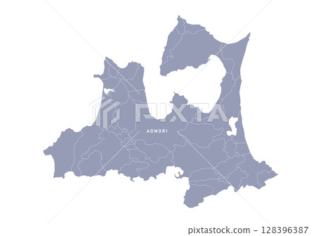 Map of Aomori prefecture with administrative divisions in gray 128396387