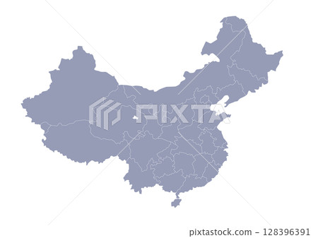 灰色中國行政區劃圖（中國地圖） 128396391