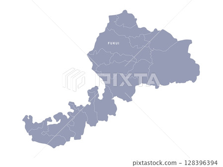 福井縣地圖，行政區劃以灰色顯示 128396394