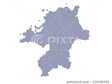 Map of Fukuoka prefecture with administrative divisions in gray Map of Fukuoka prefecture with administrative divisions in gray 128396395