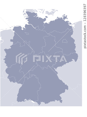 Gray administrative divisions map of Germany. 128396397