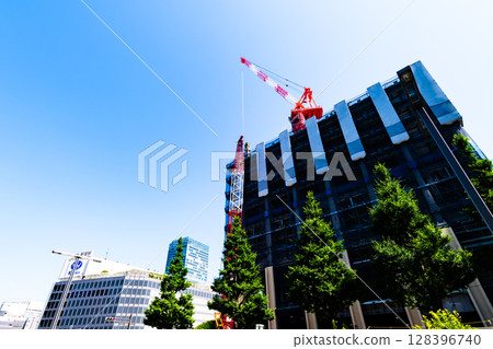 Tokyo redevelopment scenery Construction work in front of Shinjuku West Exit Station 2025.06 d-2 High saturation contrast 128396740