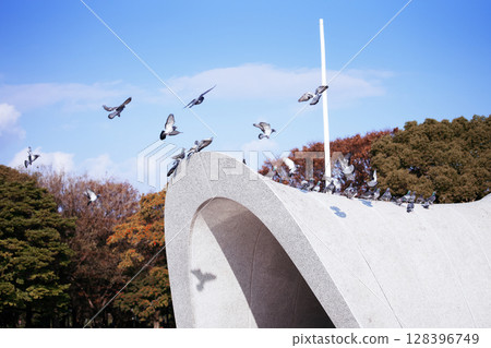 飛翔的鴿子像徵和平 飛翔的鴿子像徵和平 128396749
