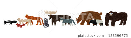 Hand-drawn illustration: Animal procession Hand-drawn illustration: Animal procession 128396773
