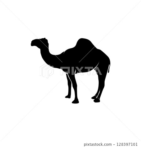 desert animal design sahara silhouette logo camel simple modern concept vintage caravan camel illustration template symbol brand product business 128397101