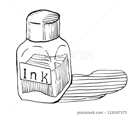 手繪小墨水瓶 128397375