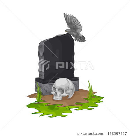 Illustration of skull on the grave 128397537
