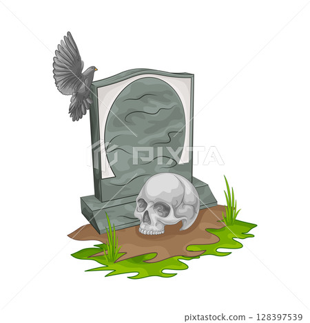 Illustration of skull on the grave 128397539
