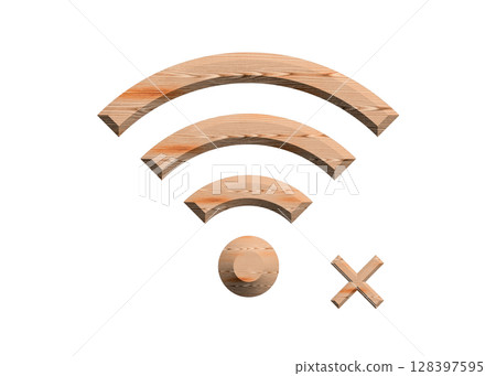 Wi-Fi 標記,木製網路連線不可用插圖,象形圖 Wi-Fi 標記,木製網路連線不可用插圖,象形圖 128397595