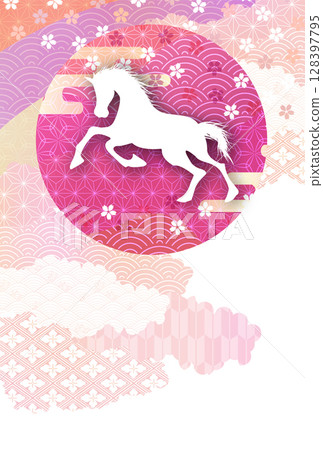 馬新年賀卡白馬背景 馬新年賀卡白馬背景 128397795