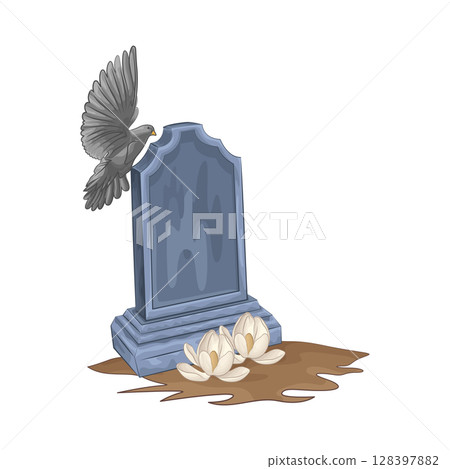 illustration of crows perched on tombstones 128397882