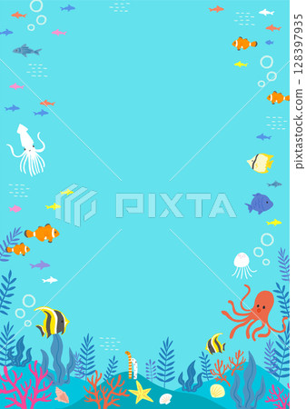 多彩的海洋插畫框架 多彩的海洋插畫框架 128397935