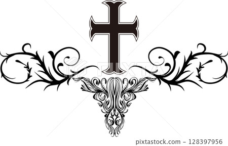 Cross and stylish symmetrical tribal mark Cross and stylish symmetrical tribal mark 128397956