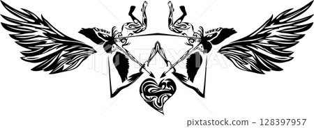 Stylish symmetrical tribal mark of an angel Stylish symmetrical tribal mark of an angel 128397957