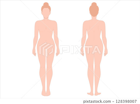 Woman body front and back view isolated on white. 128398007